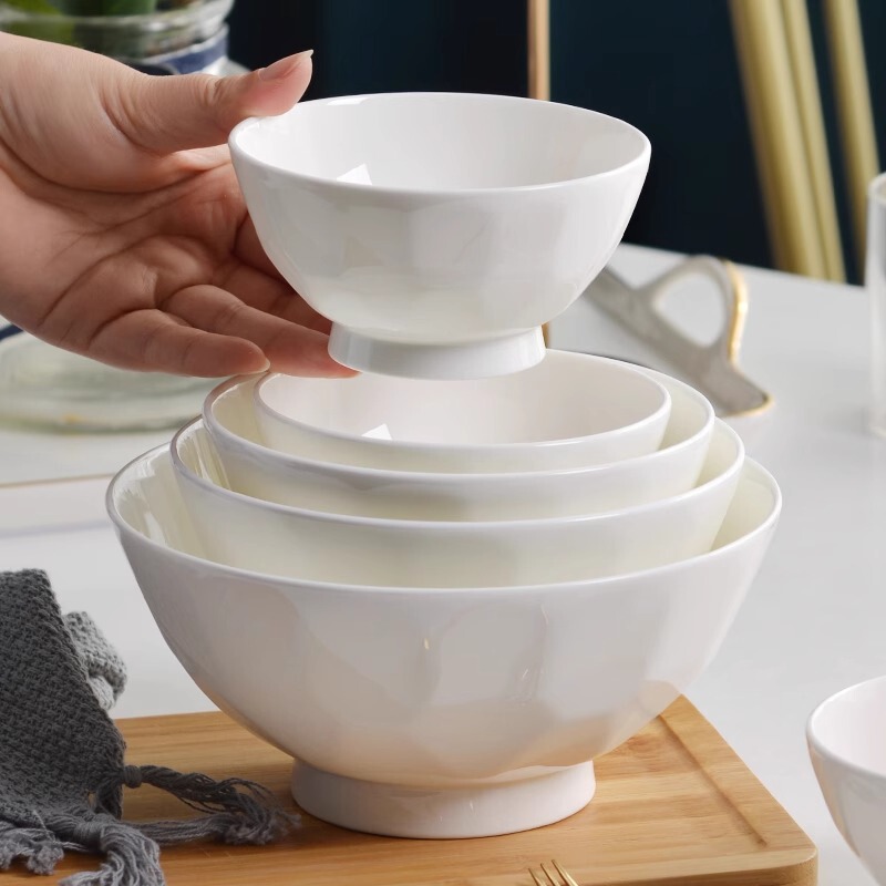 2024 Jingdezhen Bone China Bowl White Household Rice Bowl Noodle in Soup Noodle Bowl Dishes Dinner Tableware Soup Bowl Ceramic Bowl
