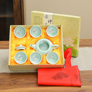 Celadon Kung Fu Tea Set suit Household Outdoor Portable Gift Tea Set Business Gift Gift suit Accompanying Gift