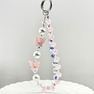 New Chinese Style Butterfly Crystal Mobile Phone Chain Niche Design Strawberry Crystal Beaded Bag Hanging Ornaments Ins Chanel Style Lanyard