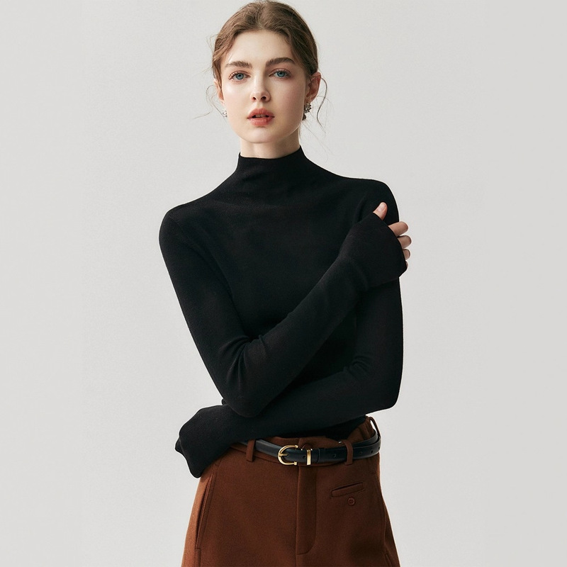 German Imported Yangzi Yarn Fine-Spun Seamless Solid Color Women's Turtleneck Slim-Fit Base Shirt Cashmere Knit Inner Layer