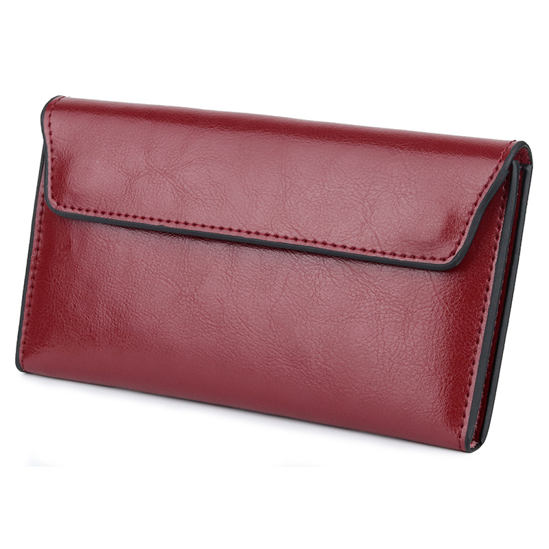 Long Cowhide Leather Wallet - Black