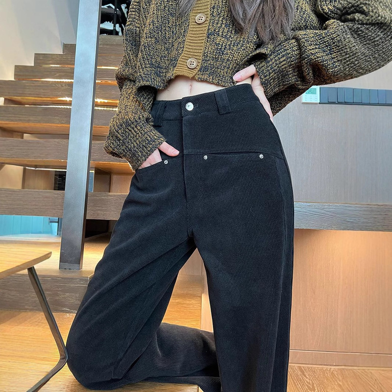 Black Corduroy Narrow Wide-Leg Pants for Women 2026 Spring and Autumn New High-Waisted Drapey Casual Corduroy Straight-Leg Suit Pants Black Corduroy Narrow Wide-Leg Pants for Women 2026 Spring and Autumn New High-Waisted Drapey Casual Corduroy Straight-Leg Suit Pants
