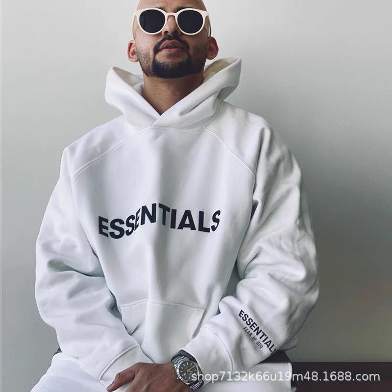 Double Line essentials Sweatshirt Chest Letter Hooded Sweatshirt Men's and Women's Loose High Street Fashionable ESS Autumn and Winter fleece-lined Double Line essentials Sweatshirt Chest Letter Hooded Sweatshirt Men's and Women's Loose High Street Fashionable ESS Autumn and Winter fleece-lined
