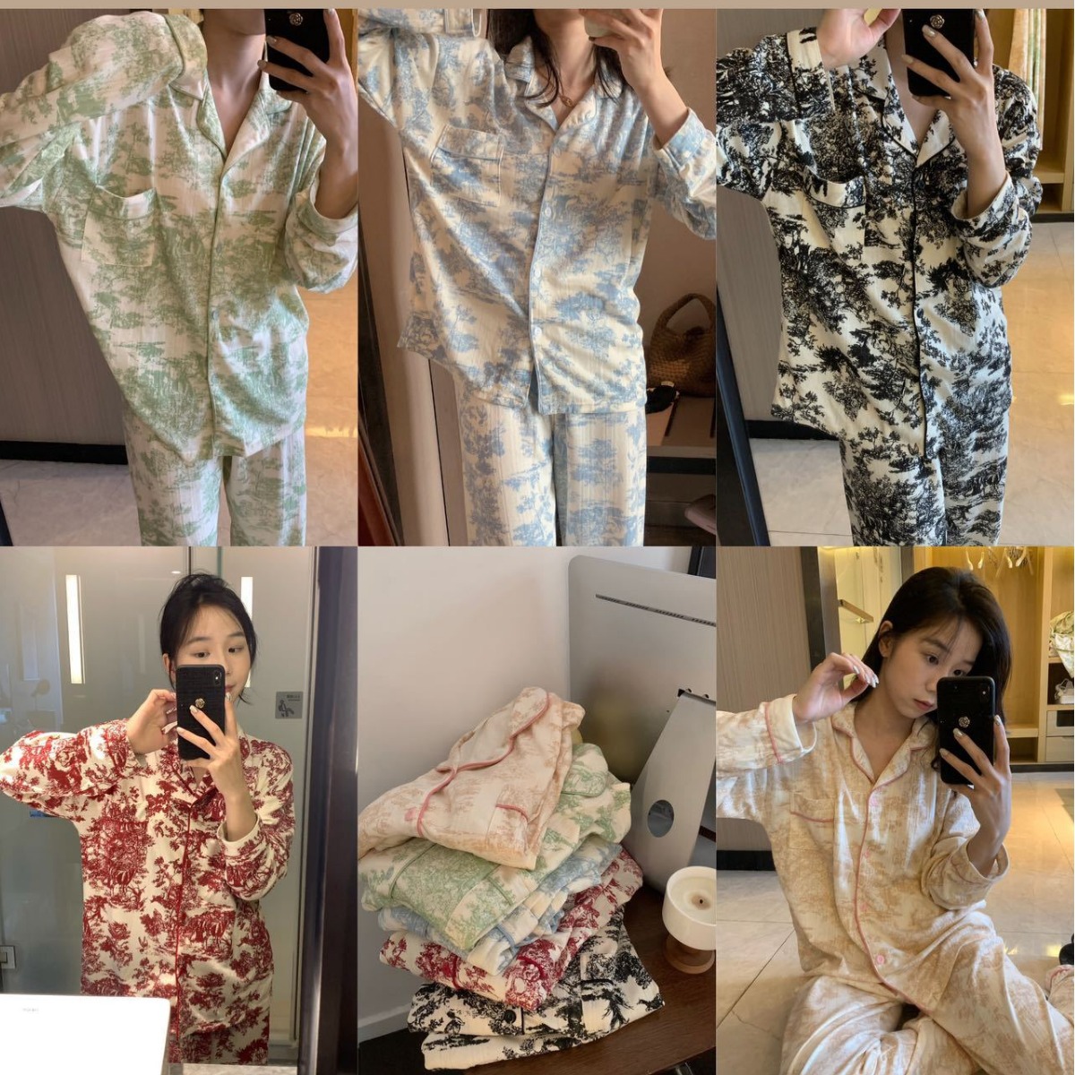 Spring and Autumn Monet Garden 8.0 Red French Style Pajamas Women's Long Sleeve Long Pants Lapel Homewear Spring and Autumn Style