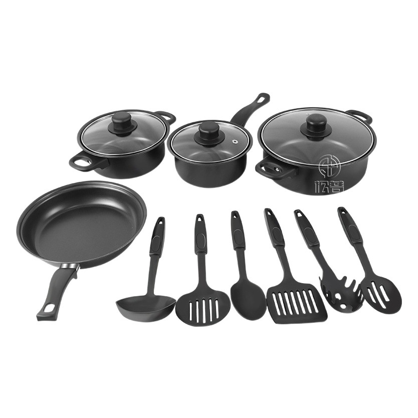 Venta caliente de comercio exterior diez juego de ollas de tres piezas juego de ollas de cuatro piezas olla de sopa antiadherente olla de leche sartén juego de ollas de varias piezas