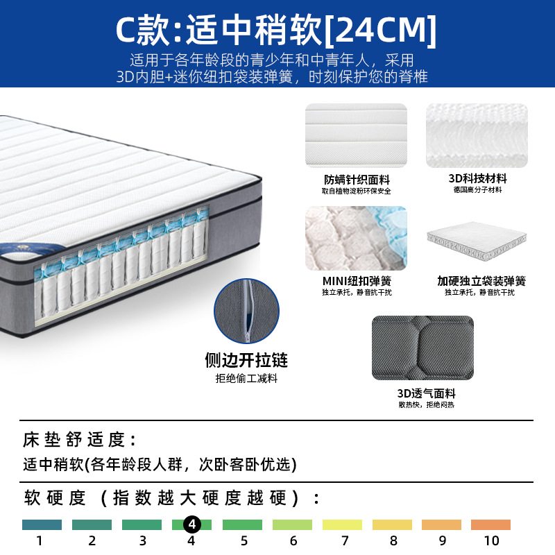 五つ星ホテル仕様の二層独立スプリングラテックスマットレス、シモンズ3Dインナーライナー、脊椎保護、家庭用マットレス、カスタムメイド