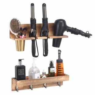Wholesale Solid Wood Storage Shelf Simple Hair Dryer Curling Iron Hanger Free Punch Wall Bracket