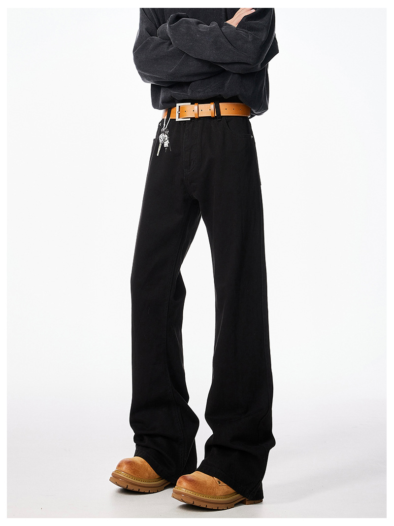 Paris Bootcut Black Scimitar Jeans Men's Spring And Autumn New Loose Cleanfit Micro Straight Pants_viptrois.com