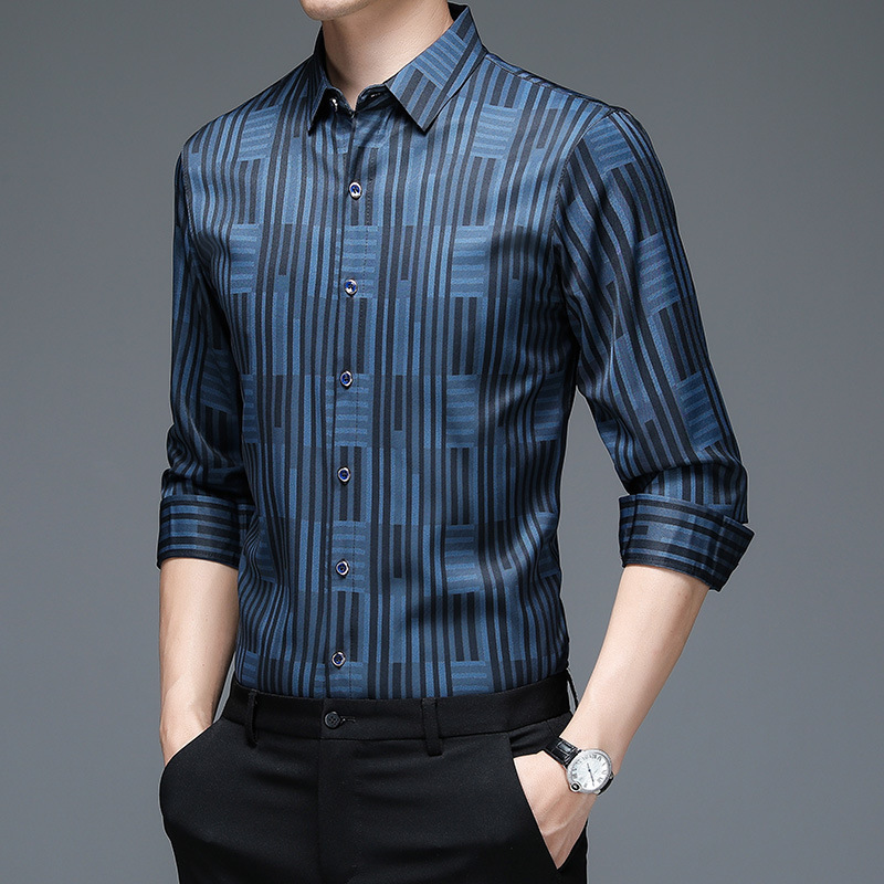 Long-Sleeved Men's Shirts, Spring and Autumn Business Casual Striped Shirts, Personalized Lapel Trendy Men's Tops Long-Sleeved Men's Shirts, Spring and Autumn Business Casual Striped Shirts, Personalized Lapel Trendy Men's Tops