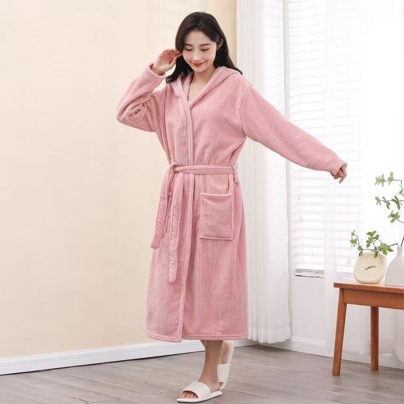 Bathrobe Adult Absorbent Thickeneded Extended Autumn and Winter Bath Towel Couple Soft Bathrobe Bath Nightgown Jacquard Home Clothes