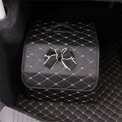 for women, Car storage bag/box - black-bow-plaid-storage-box-black-small-size