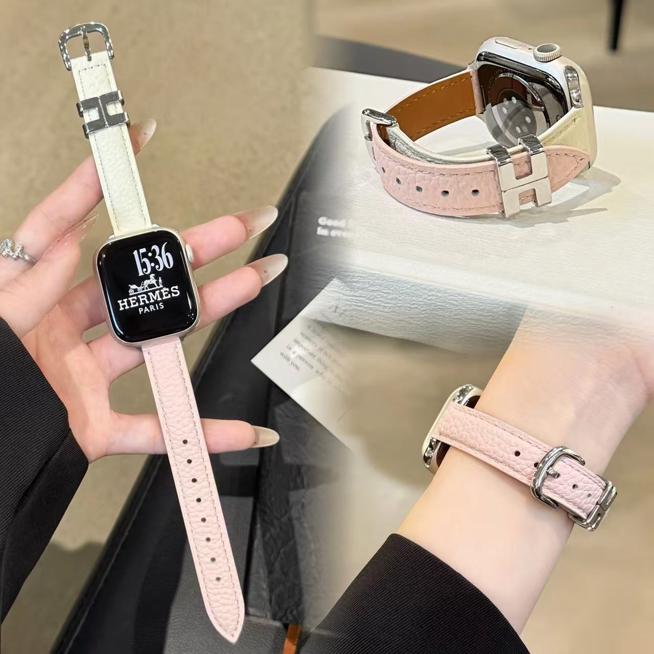 Suitable for Iwatchs11 Watch Strap S10 Color Matching Genuine Leather Fine Style Girls Apple Watch S98 Generation 6Se Wristband Xiaomi