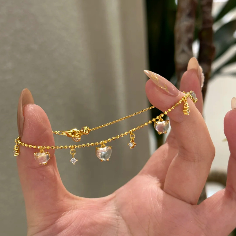 スマートラブ模造水泡翡翠タッセルブレスレットライトラグジュアリーハイエンド絶妙な甘い気質氷透明ハート型ネックレス女性用|undefined