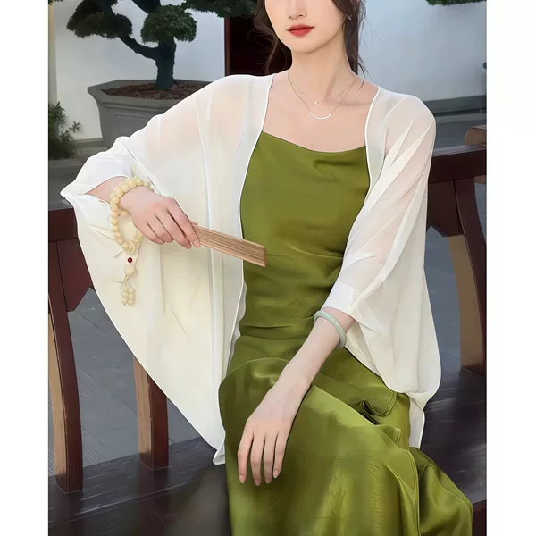 New Style Cape with Cheongsam Dress, Shawl, and High-End Sheer Cardigan Cover-Up, Ultra-Fairy Korean-Style Sun Protection Clothing for Women
