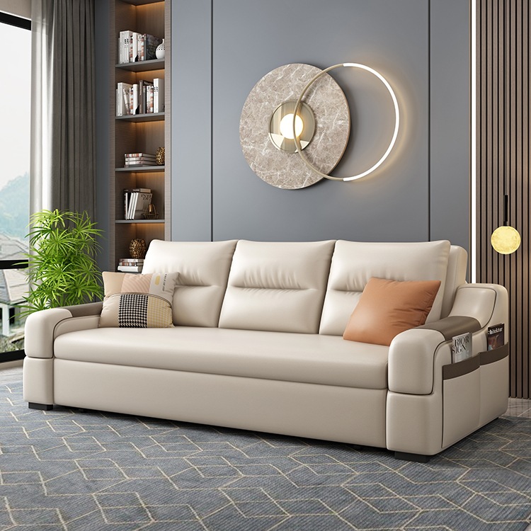 Modern Simple Small Apartment Multifunctional Living Room Folding Dual-Purpose Sofa Storage Living Room Cat Scratch Leather Sofa Bed