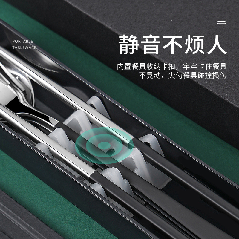 304 de acero inoxidable vajilla estilo coreano palillos conjunto de tres piezas traje portátil estudiante comedor al aire libre logotipo impreso