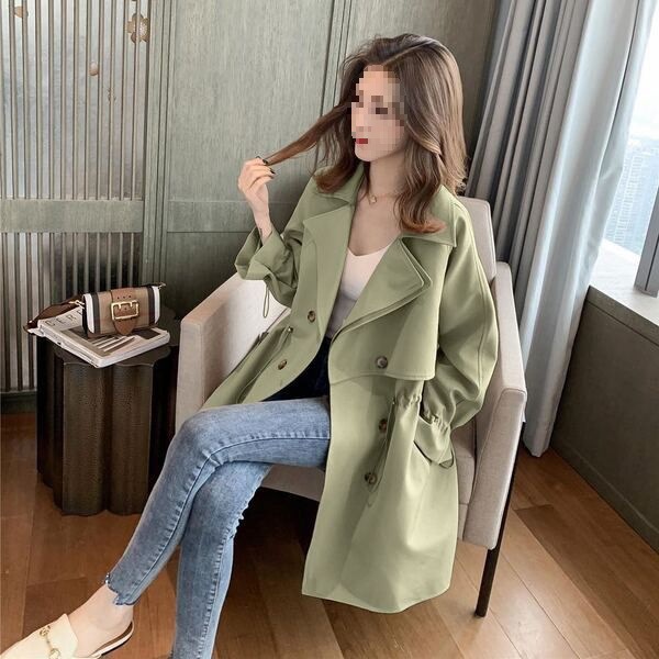 Windbreaker Women's Mid-Length Outwear Suit Collar Korean Style Early Autumn Outwear Loose New Versatile Casual Thin Black