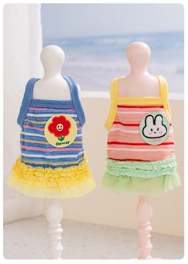 Gestreiftes Hasen-blumen-trägerkleid Für Hunde Sommerweste_voghion.com