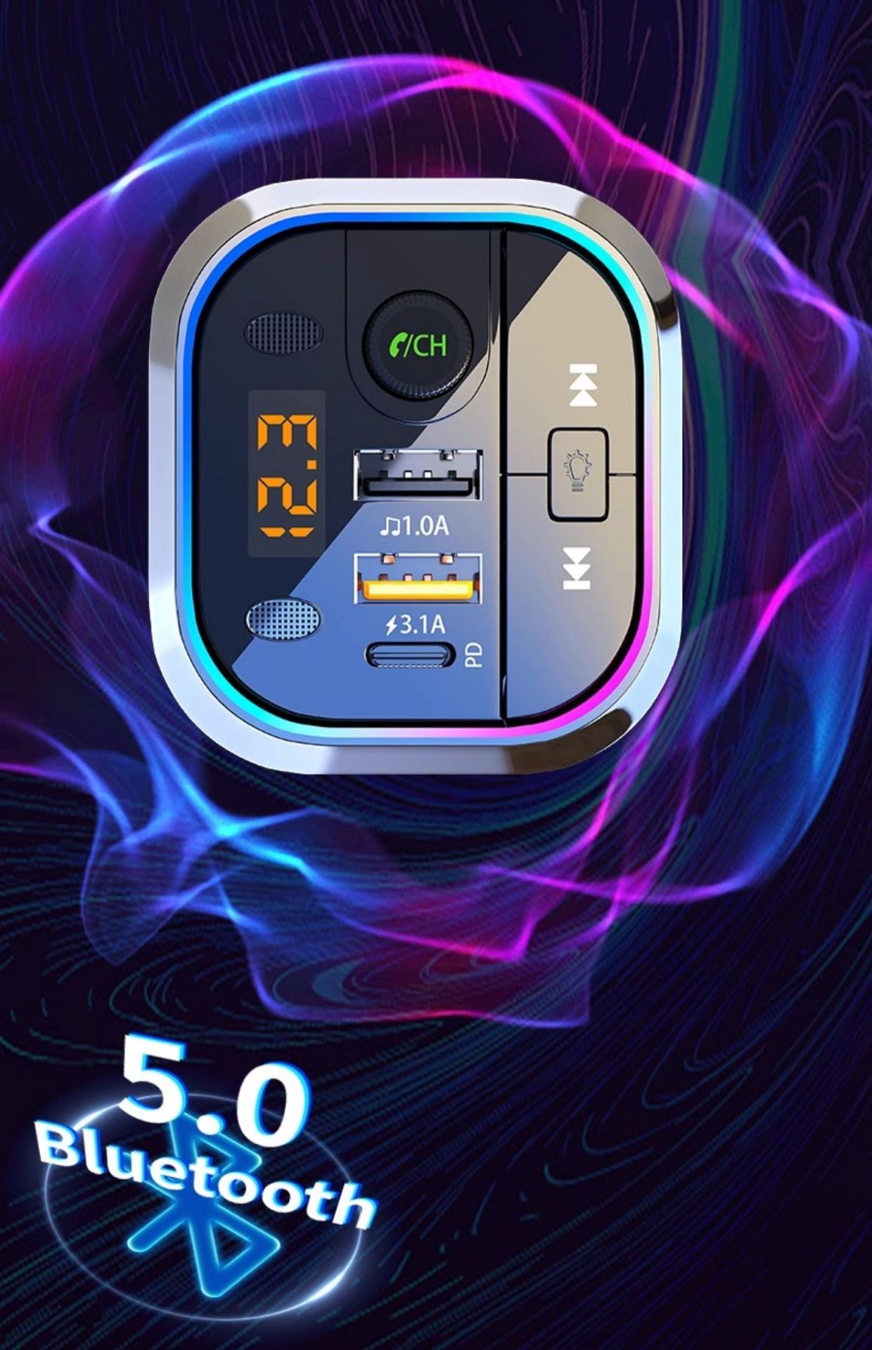 Araç Telefon Süper Hızlı Şarj Cihazı Bluetooth 5.0 Alıcısı Kayıpsız Ses Kalitesi MP3 Araba USB Müzik Oynatıcı