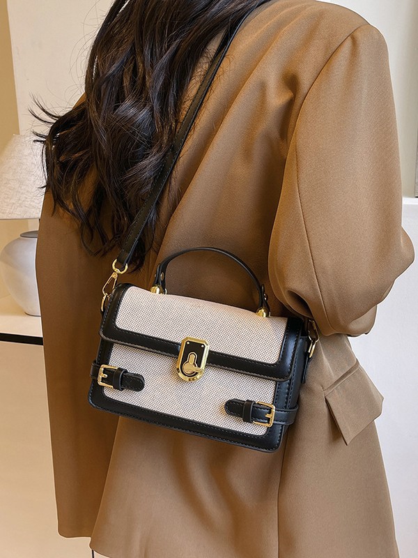La nueva moda del sudeste asiático, el nuevo color de contraste de lino, el pequeño bolso cuadrado portátil, el bolso de mensajero de alta calidad transfronterizo para mujer