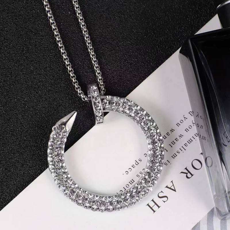 Trendy neue diamantbesetzte Nagelkette für Damen Instagram Modeanhänger vielseitig einsetzbar Herbst und Winter langer Pullover_voghion.com