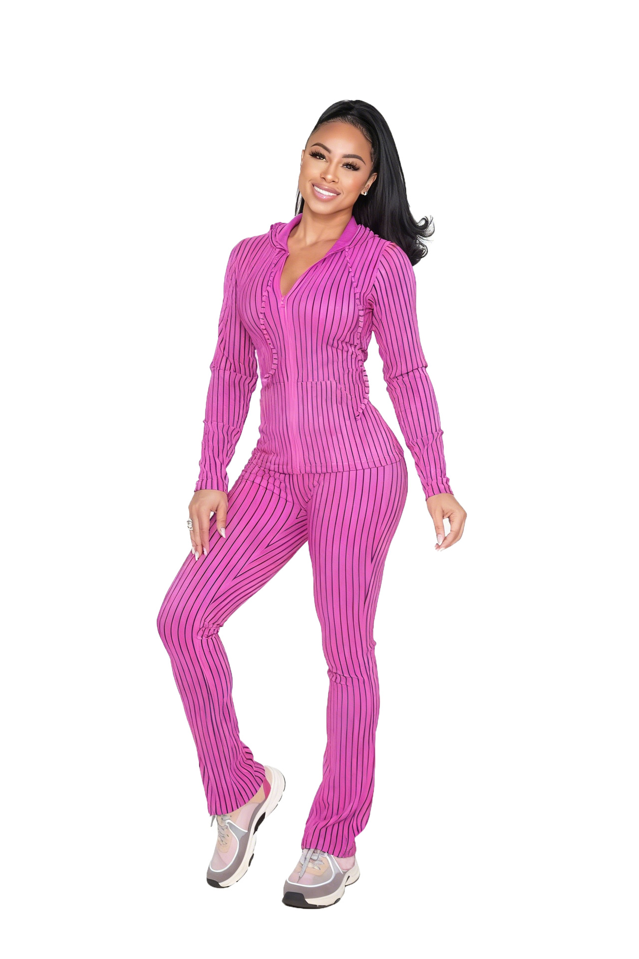 Damen Sportanzug Mit Kapuze Und Rippstrick Herbst Winter_voghion.com