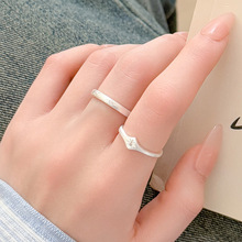 榕树下S925银ins风八芒星戒指女高级感哑光拉丝闪钻叠戴开口指环