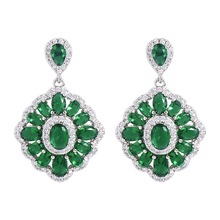 欧美奢华绿色水晶锆石宝石耳环长款时尚个性轻奢耳钉珠宝配饰跨境
