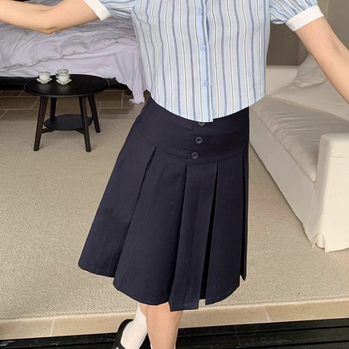 Skinny skirt wearing a single-breasted high-waist midskirt design pleated skirt temperament characters 2025 Spring and Autumn Women