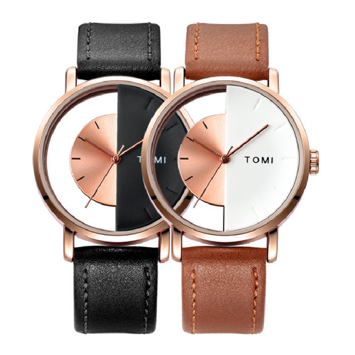 TOMI special rice hollow design half-side see-through unisex watch belt neutral casual fashion quartz watch