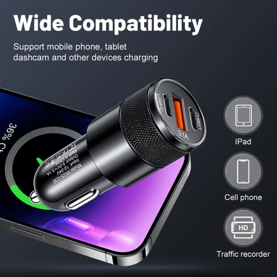 Mobil şarj cihazları – 3.1A Metal Car Charger, Aluminum