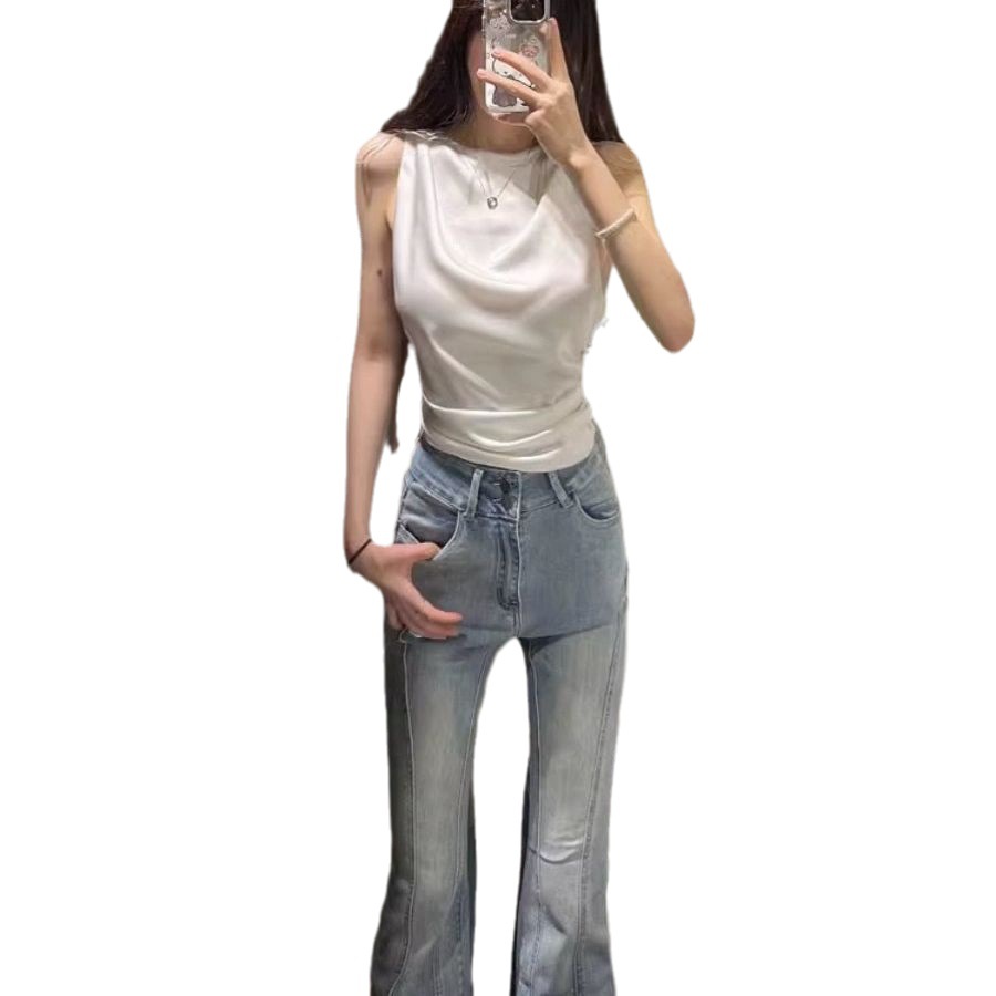 (2개) 헤어 슬리밍 조커 플레어 팬츠 어린이 2024 새로운 높은 허리 슬리밍 패션 마이크로 청바지 E18
