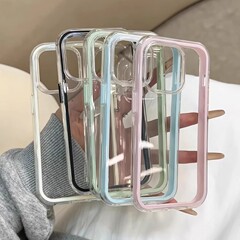 Ins スタイル iPhone16 Promax 保護ケース、透明でカラフルなフレーム付き、ツーインワン落下防止 Apple 15 携帯電話ケース