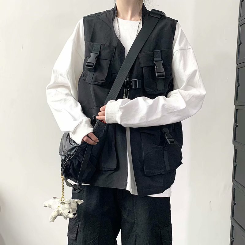 Foreign Trade Multi-Pocket Functional Style Tactical Vest Men's Spring and Autumn Fashion Street Fashion Brand Sleeveless Waistcoat Jacket