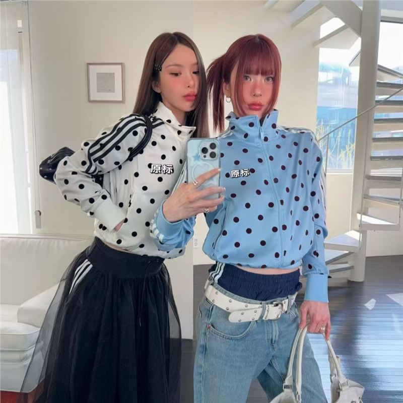 Foreign Trade Version 26Ss Spring New Style Printed Striped Polka Dot Stand Collar Jacket for Women, Slim Fit, Sweet Style, Sun Protection Coat