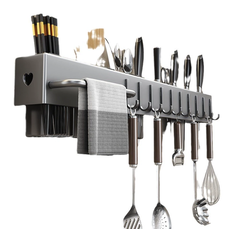Kitchen storage rack household wall-mounted multi-function tool storage rack stainless steel punch-free cylinder wall storage rack box