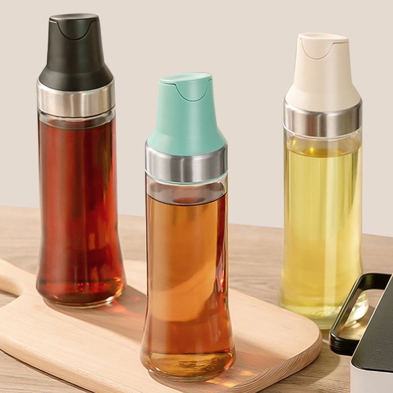 500ML glass oil pot, leak-proof oil tank, automatic opening and closing, stainless steel, large capacity, seasoning without oil, kitchen and home use