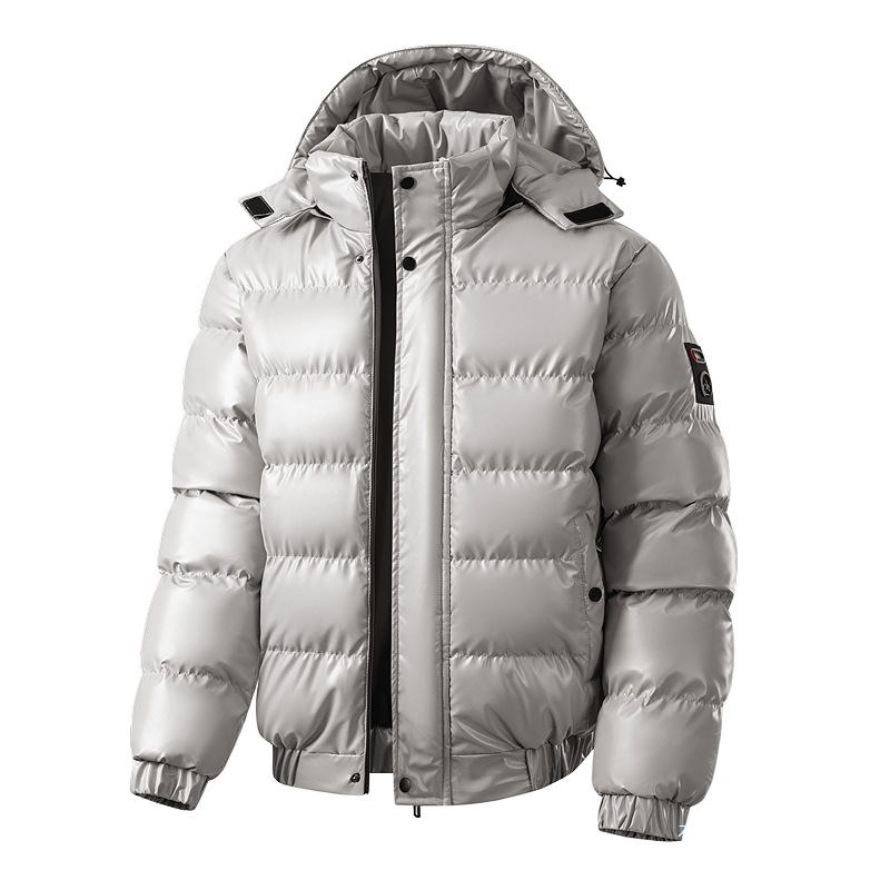 2026 new cross-border European-style cotton jacket, Korean-style trendy short down-filled cotton coat, silver-gray, shiny cotton jacket for men