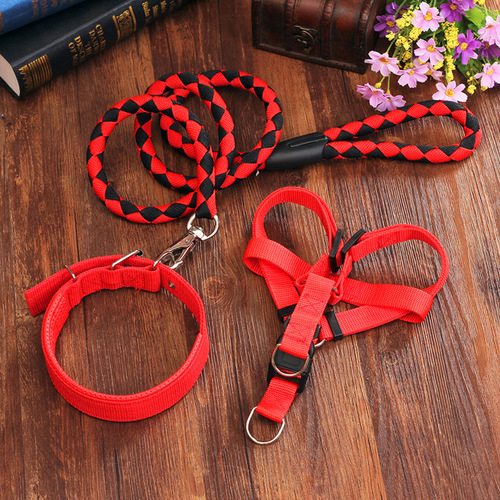 Manufacturer dog leash, dog rope, braided nylon rope, three-piece set, pet leash, harness, collar, one piece drop shipping