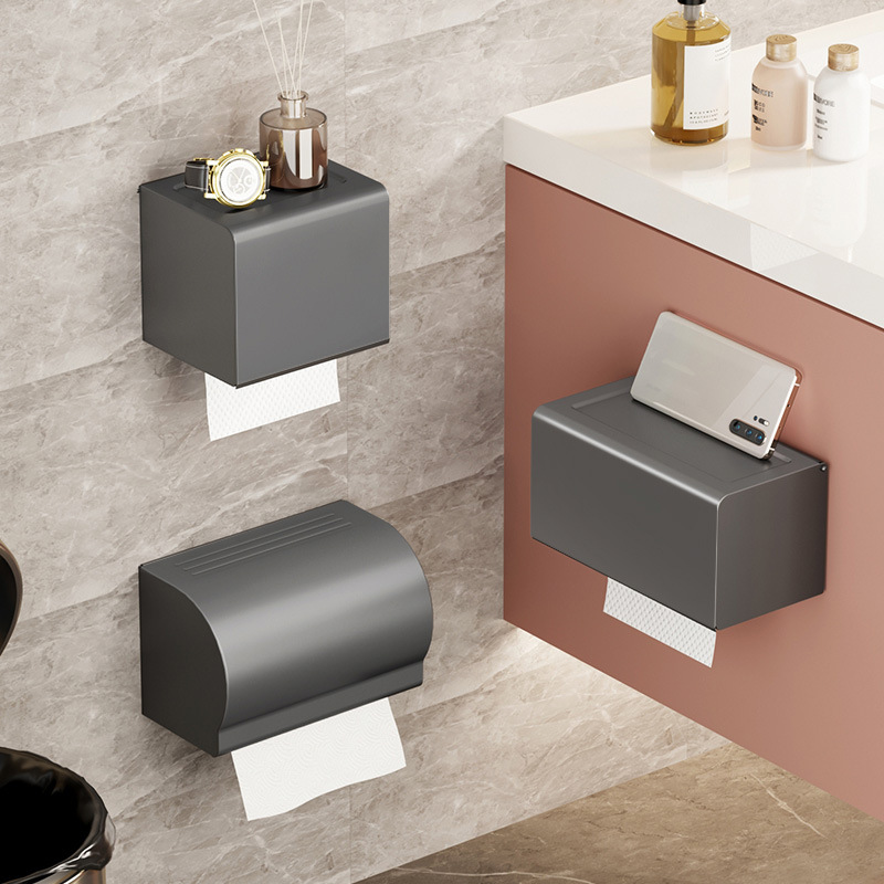 Gun Gray Bathroom Tissue Box Toilet Paper Storage Rack Toilet Paper Box Punch-free Waterproof Paper Roll Paper Box
