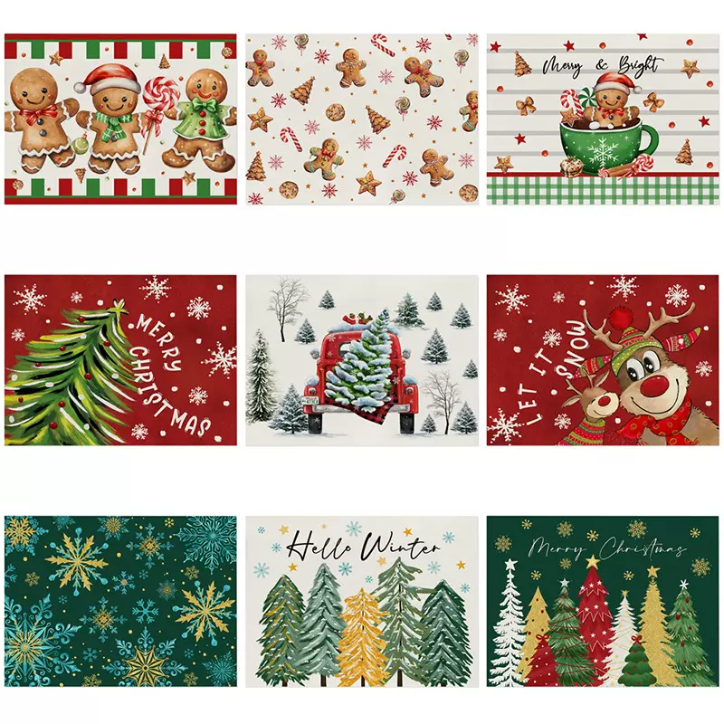 temu新款棉麻印花餐垫厨房餐桌隔热垫节日喜庆装饰防水布艺餐桌垫