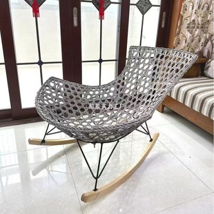 Retro Rocking Chair Home Balcony Leisure Single Chair Lazy Sofa Rocking Chair Adult Lounge Chair Summer Outdoor Rattan Chair