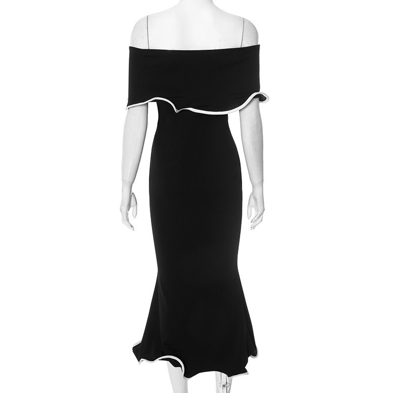 Women Clothing Summer Contrast Color Ruffled off the Shoulder Tube Top Backless Sheath Sexy Dress