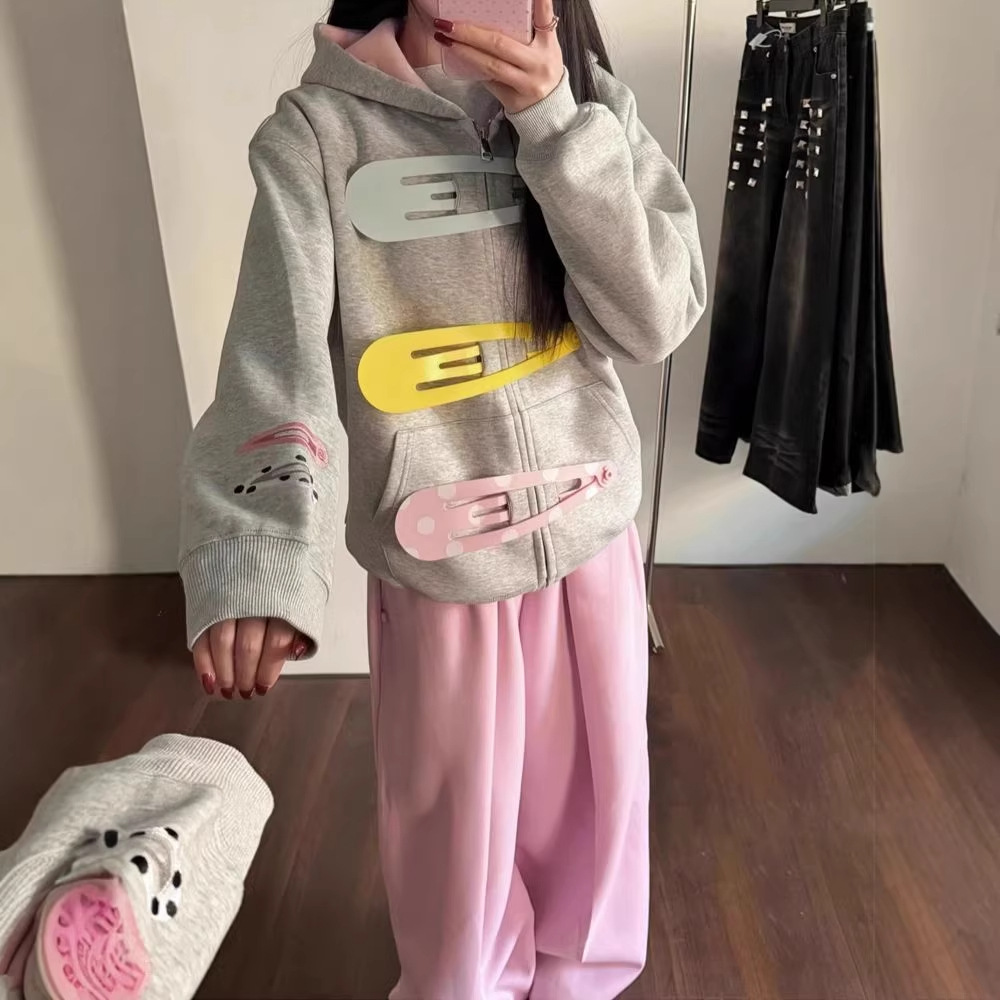 2026 Autumn New Original Design Colorful Hair Clip Detachable Fun Zipper Hooded Cardigan Jacket