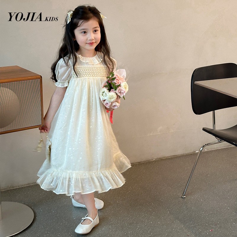 Yojia Girls Dress Summer 2024 New Style Puff Sleeve Big Children Princess Dress Super Fairy Children's Dress