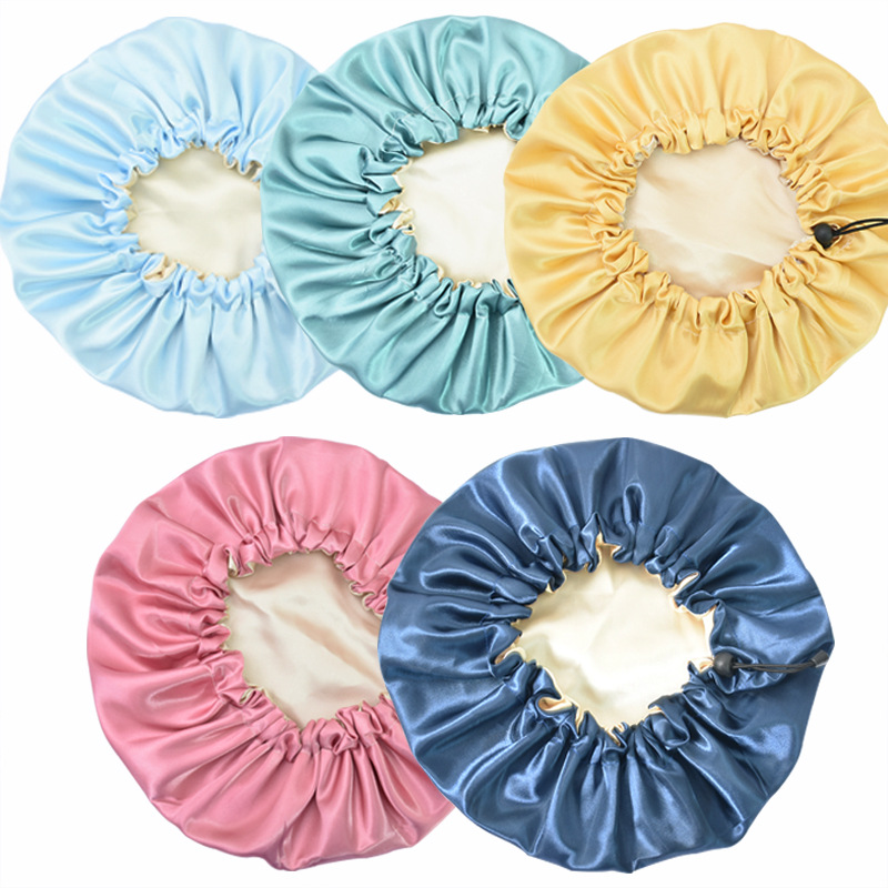 Fashion Solid Color Double-layer Satin Shower Cap 1 Piece display picture 14