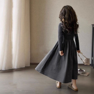 Girls' Autumn Children's Clothing Western Style Knitted Dress 2025 Children's Korean Style Patchwork Design Literary Long Sleeve Skirt