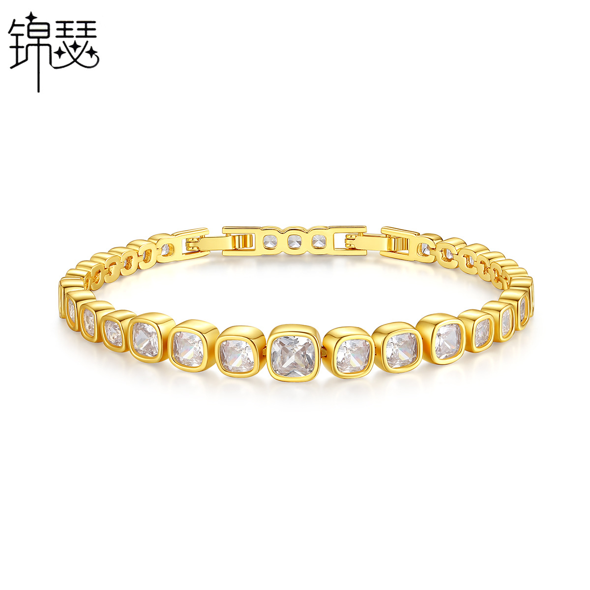 Brand design copper geometric square bracelet with zircon