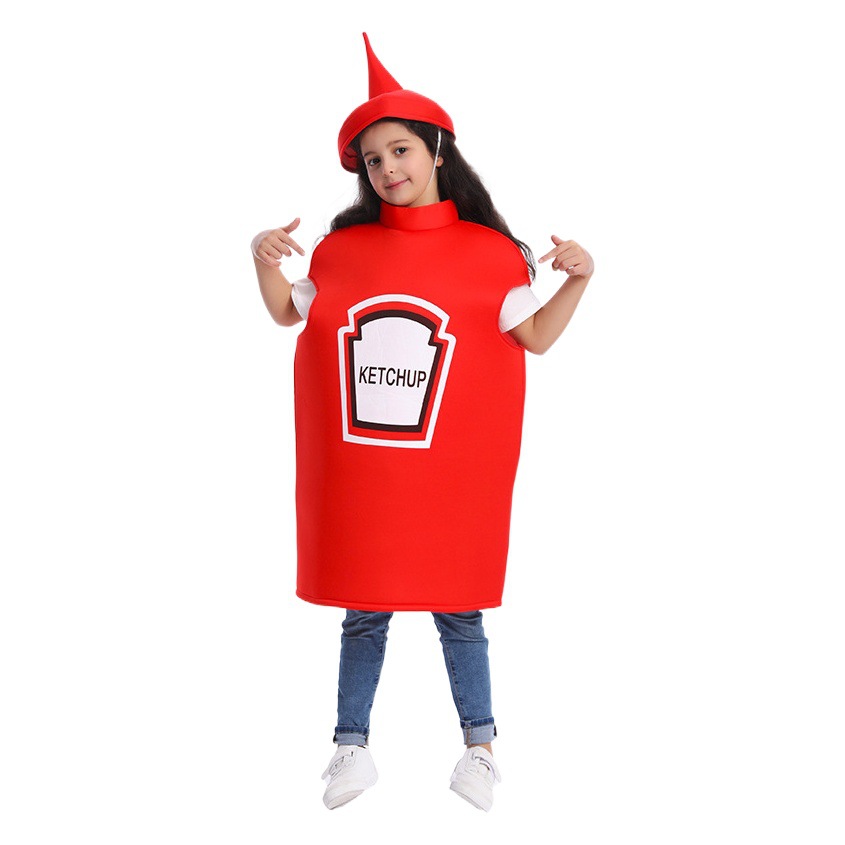 Los niños parodia salsa de tomate salsa de mostaza traje de Halloween carnaval fiesta divertido salsa de tomate Cosplay traje