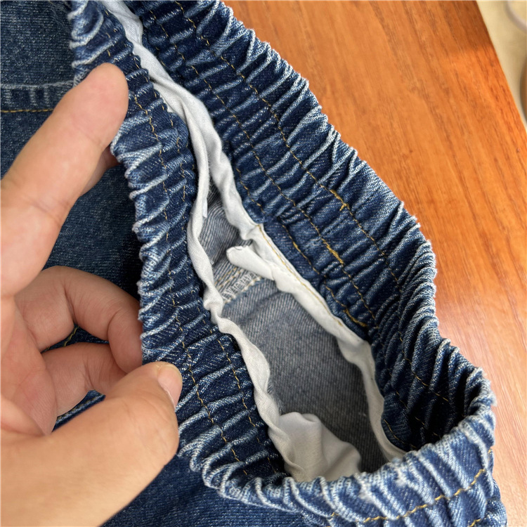 Korejske otroške oblačila, jesenske temno modre kavbojke 2024, ohlapne enobarvne očetovske priložnostne jeans hlače za fantke in deklice_voghion.com